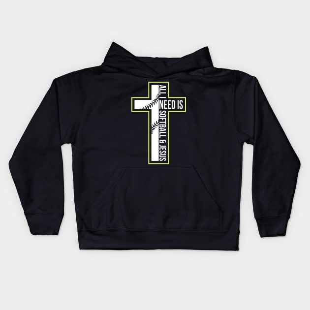 Softball And Jesus Kids Hoodie by dilger